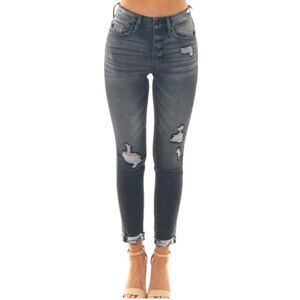 KanCan Strait Fit High Rise Skinny Distressed Button Fly Jeans Charcoal Wash